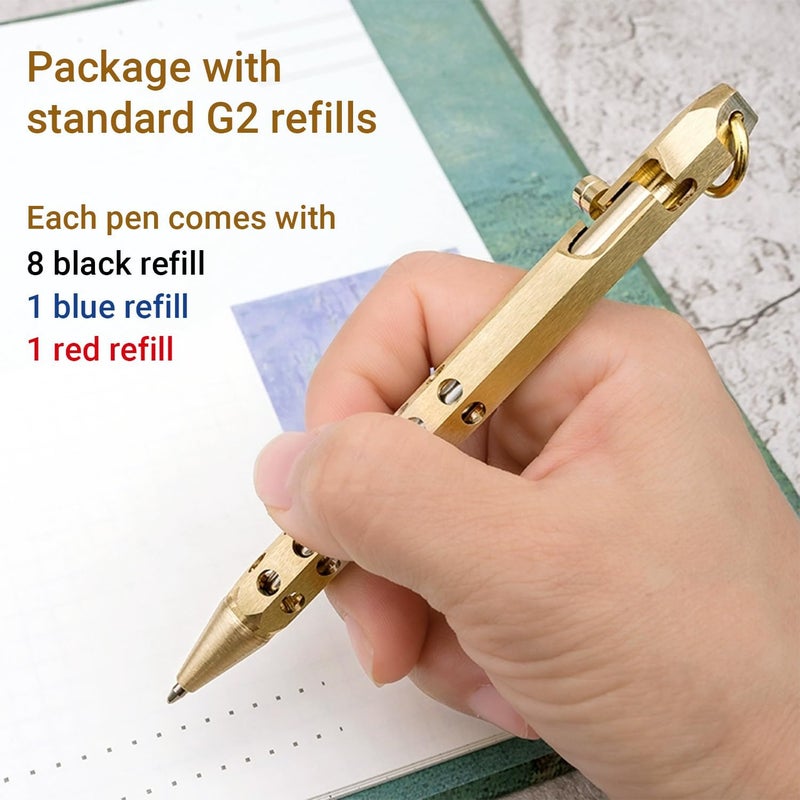 Origin-Joy 2 Pack Bolt Action Pen Set, Six Edge Solid Brass EDC Pocket Tactical Pen With 20 Ballpoint Refills (Retro Black) - Image 5